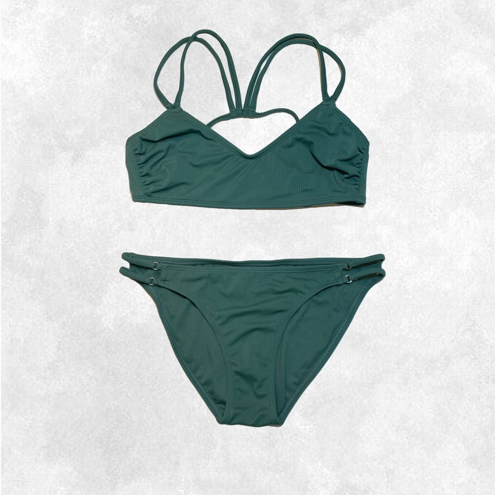 Xhilaration M Green Ribbed Strappy Tie Back Bikini